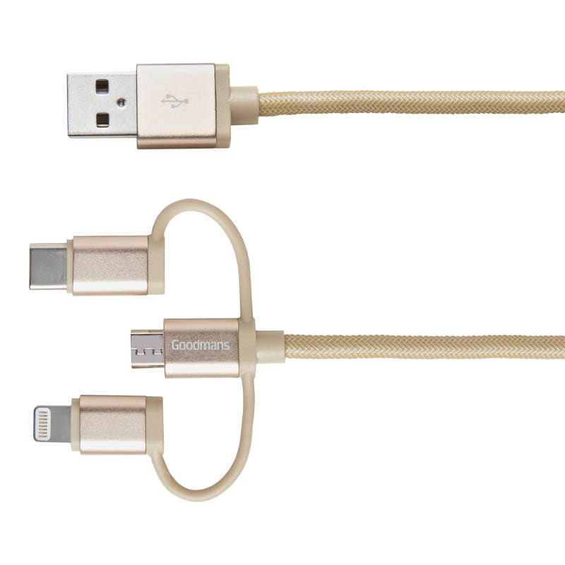 Goodmans 3in1 Charging & Sync Cable Gold Electrical B&M