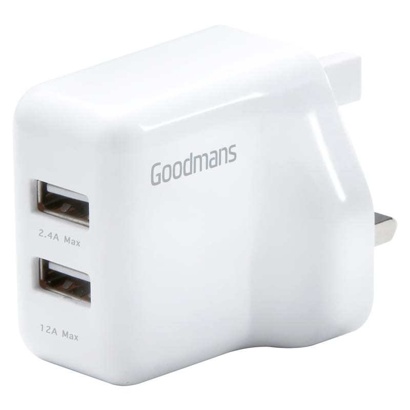 Goodmans 2 Port USB Fast Charger White Chargers B&M