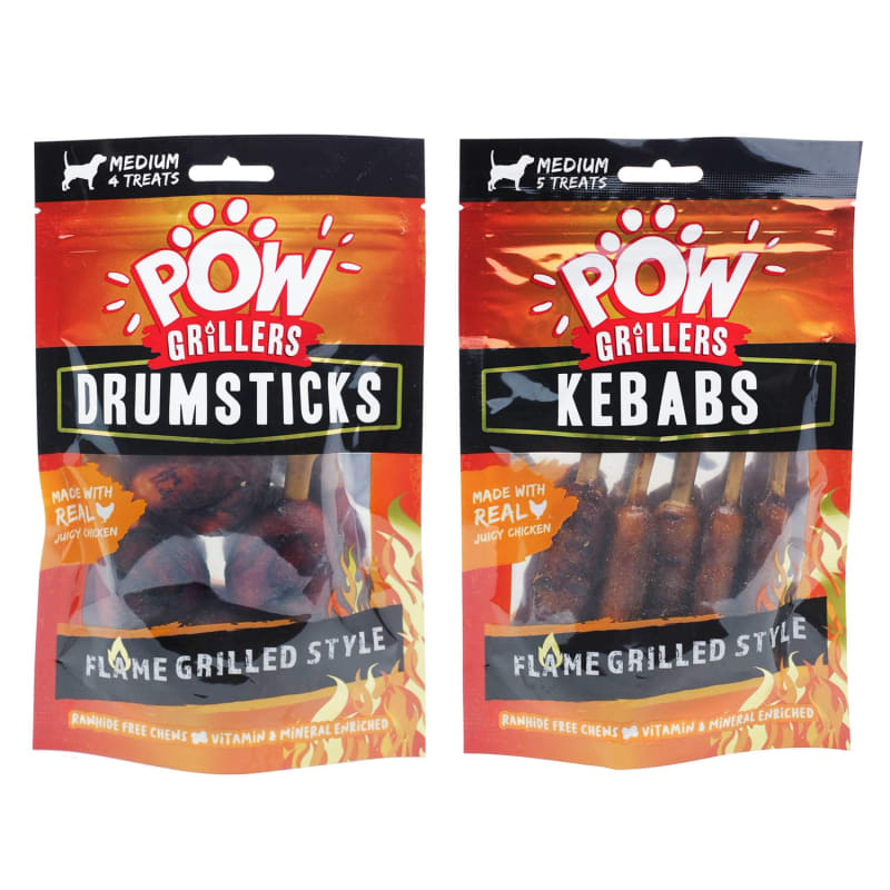 POW Grillers Flame Grilled Style Kebabs Dog Treats B&M