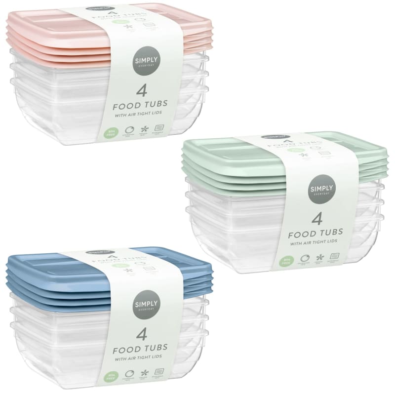 Small Food Tubs with Airtight Lids 4pk Kitchen B&M