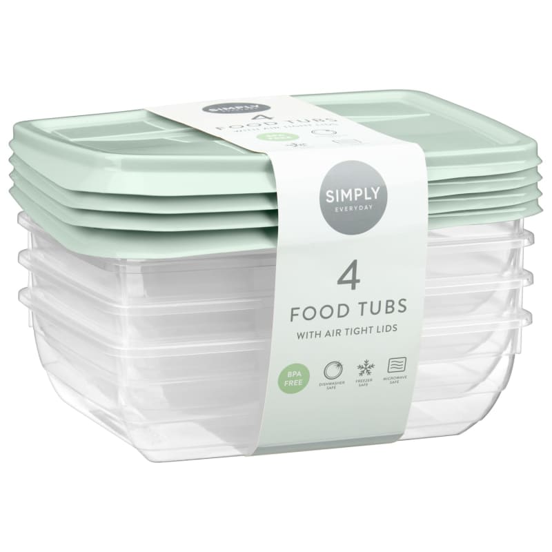 Large Food Tubs with Airtight Lids 4pk Sage Kitchen B&M