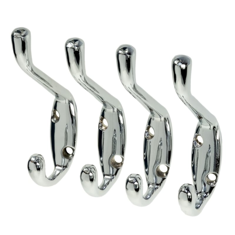 Chrome Effect Double Hooks 4pk Hooks & Hangers B&M Stores