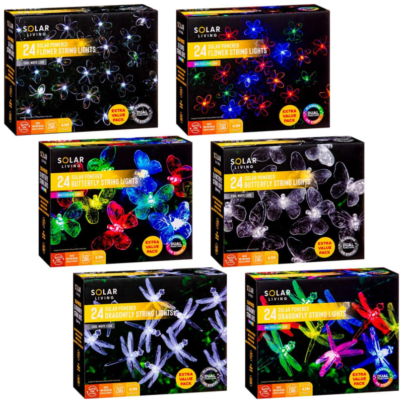 24 Solar LED Flower String Lights Multicolour Garden B&M