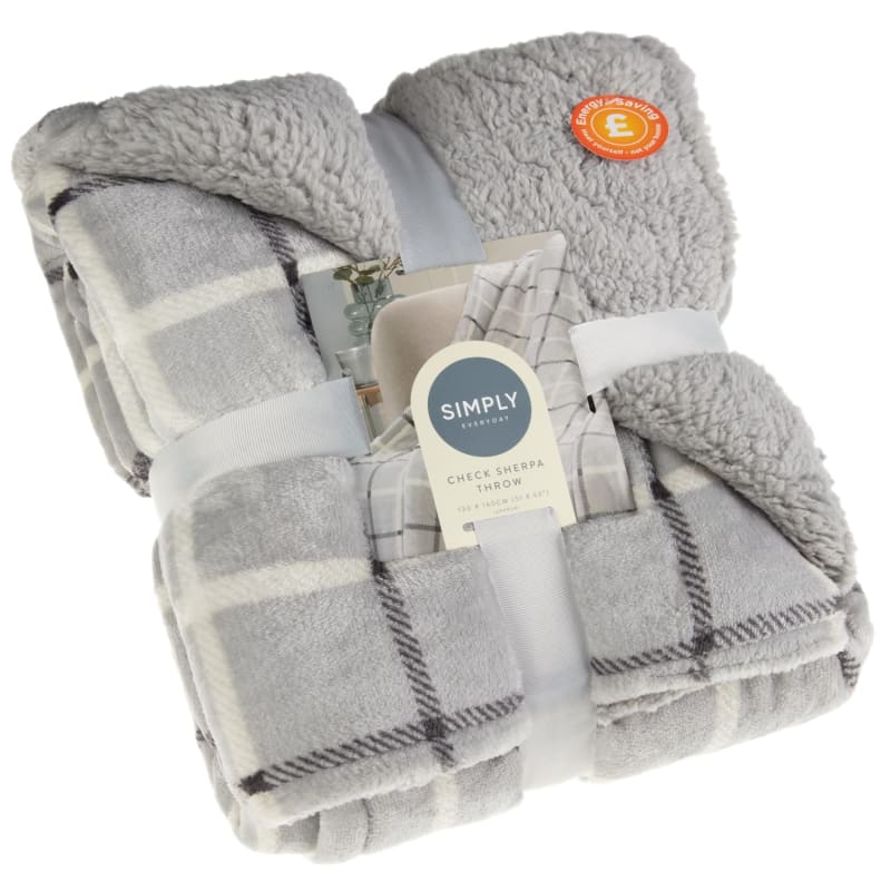 Check Flannel Sherpa Throw Grey Textiles Throws B&M Stores