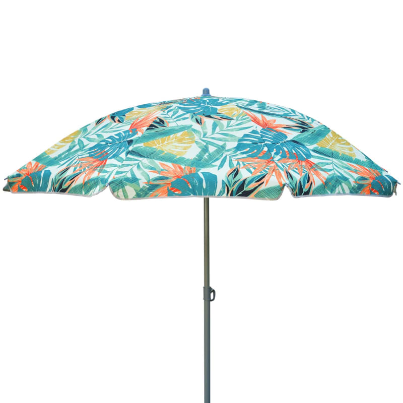 Tropical Retreat Printed Parasol 1.8m Green Leaf Parasol B&M