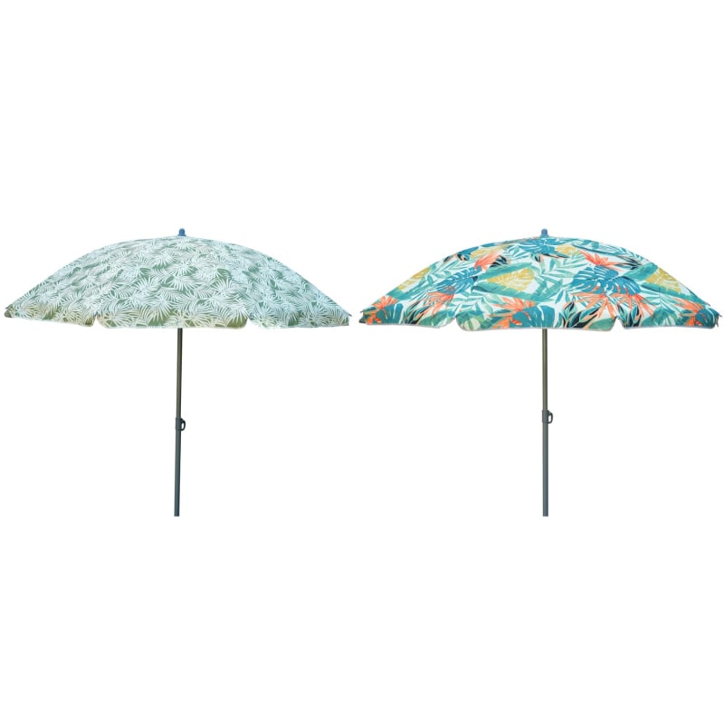 Tropical Retreat Printed Parasol 1.8m Green Leaf Parasol B&M