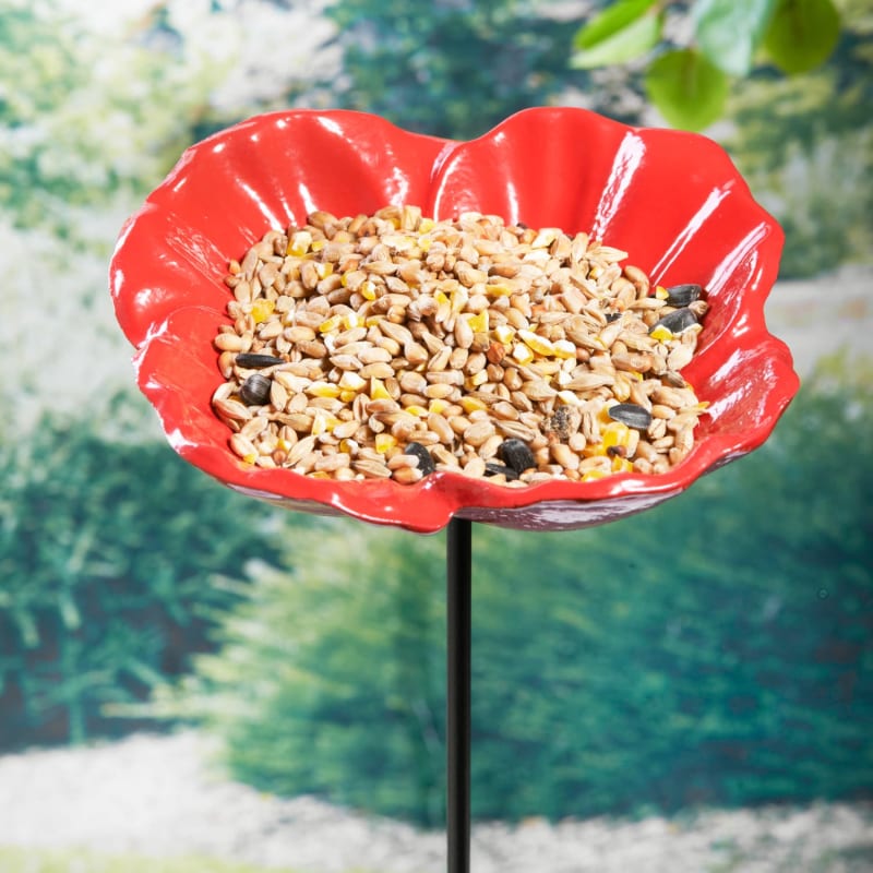 Wilde & Oakes Ground Spike Bird Feeder Poppy B&M Stores