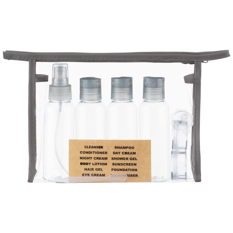Travel Essential Bottle Bag 9pc Grey Travel Accessories B&M