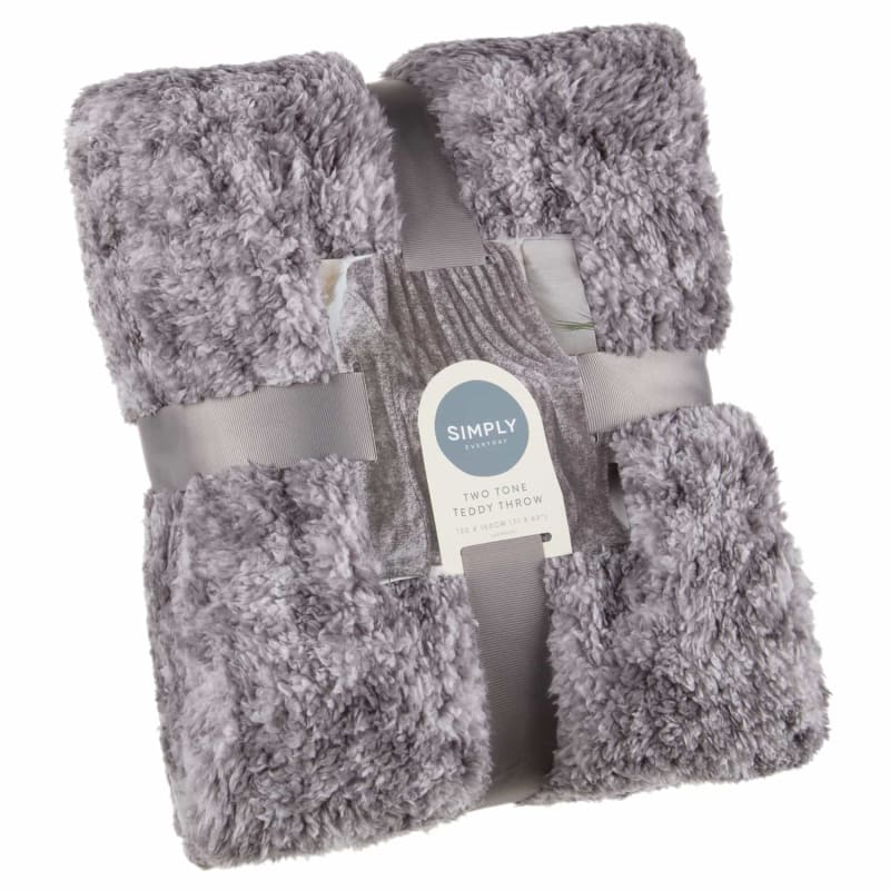 Simply Two Tone Teddy Throw Grey Throws B&M Stores