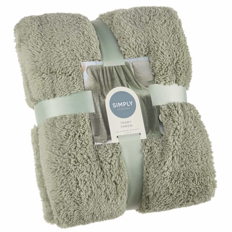 Simply Two Tone Teddy Throw Sage Throws B&M Stores