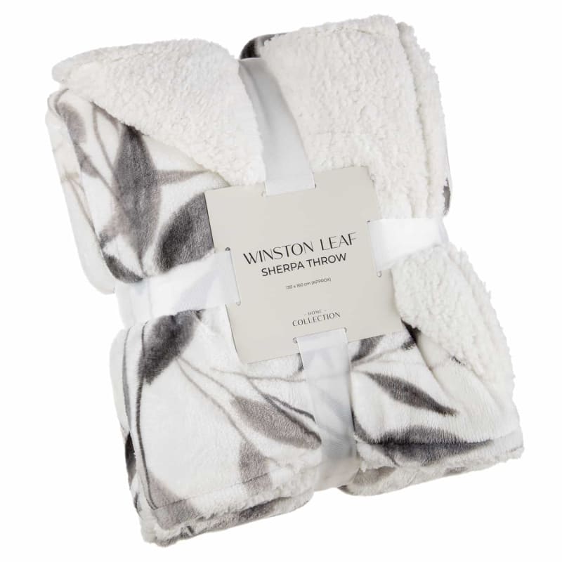 Winston Mono Leaf Sherpa Throw Throws B&M Stores