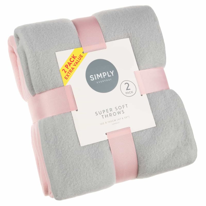 Simply Light Grey & Blush Polar Fleece Throw 2pk Throws B&M
