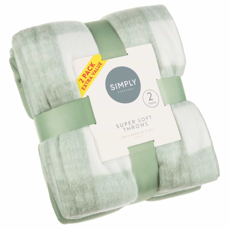 Simply Sage & Gingham Polar Fleece Throw 2pk Throws B&M