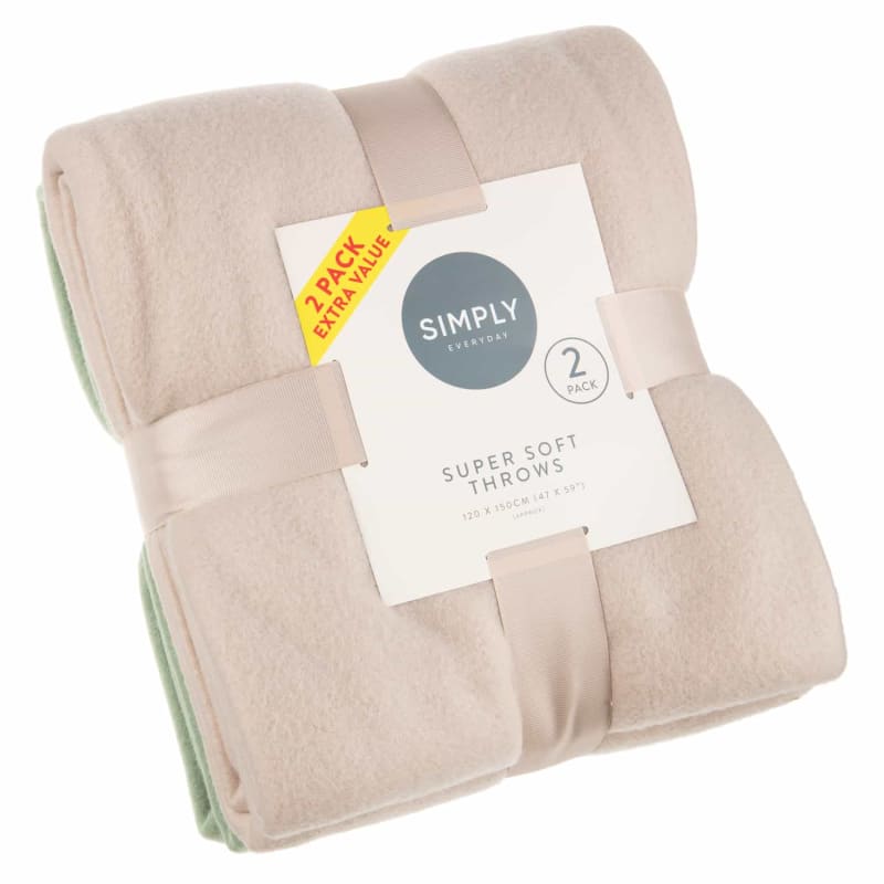 Simply Sage & Oatmeal Polar Fleece Throw 2pk Throws B&M