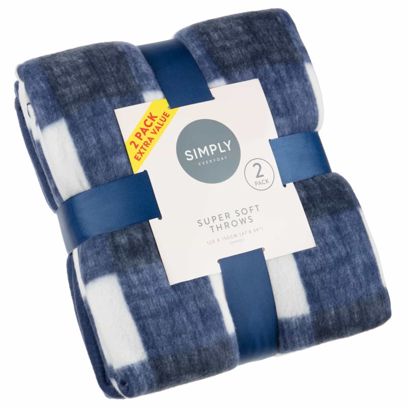 Simply Navy & Gingham Polar Fleece Throw 2pk Throws B&M