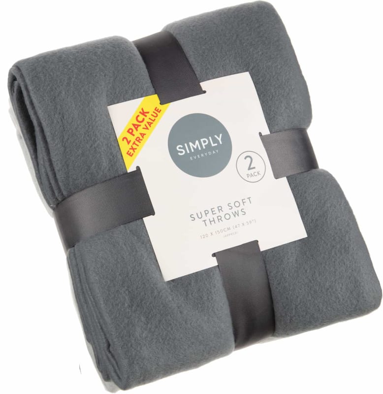 Simply Light Grey & Dark Grey Polar Fleece Throw 2pk Throws B&M