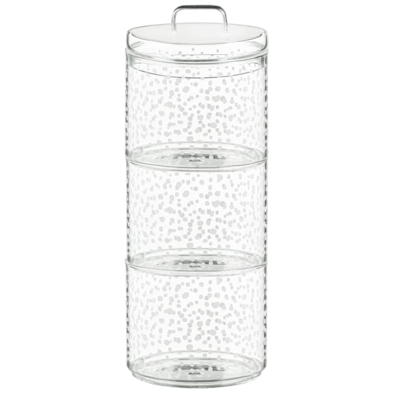 Printed Glass Stackable Storage Jars 3pc White Kitchen B&M