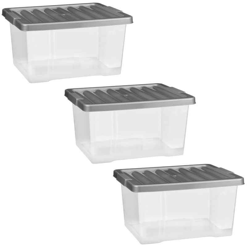 Simply Everyday Clear Storage Boxes 20L 3pk Storage Boxes B&M