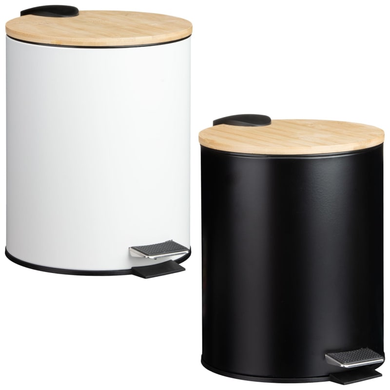 Pedal Bin with Bamboo Lid 5L White Bathroom Bins B&M