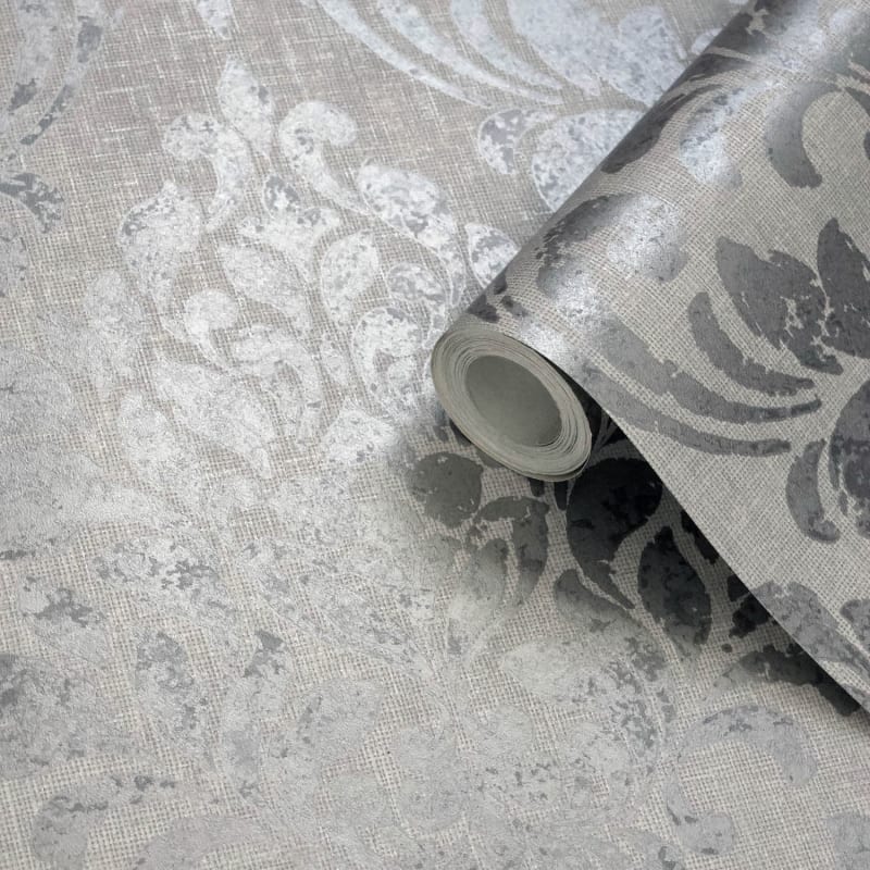 Eleanor Damask Grey Wallpaper Wallpaper B&M Stores