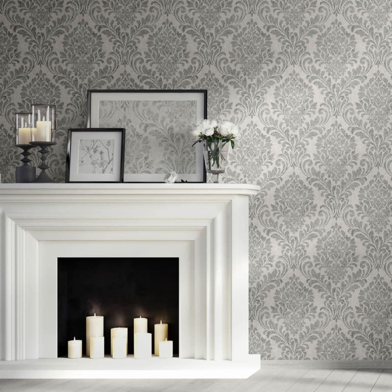 Eleanor Damask Grey Wallpaper | Wallpaper | B&M Stores