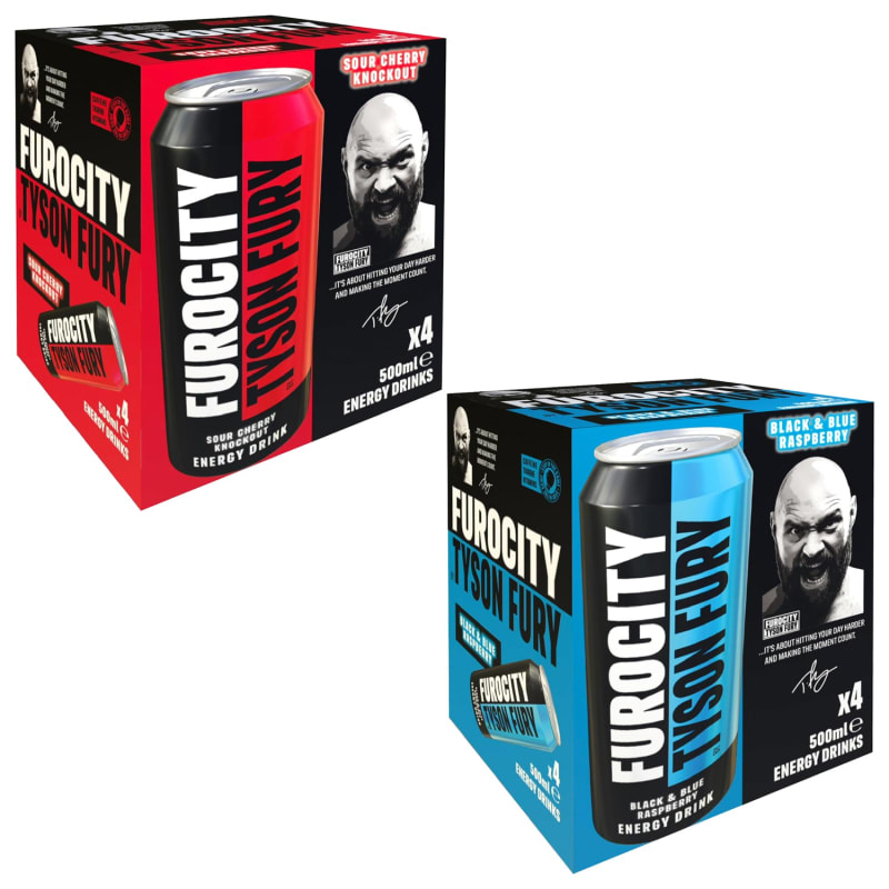 Tyson Fury Furocity Energy Drinks 4 x 500ml Black & Blue Raspberry