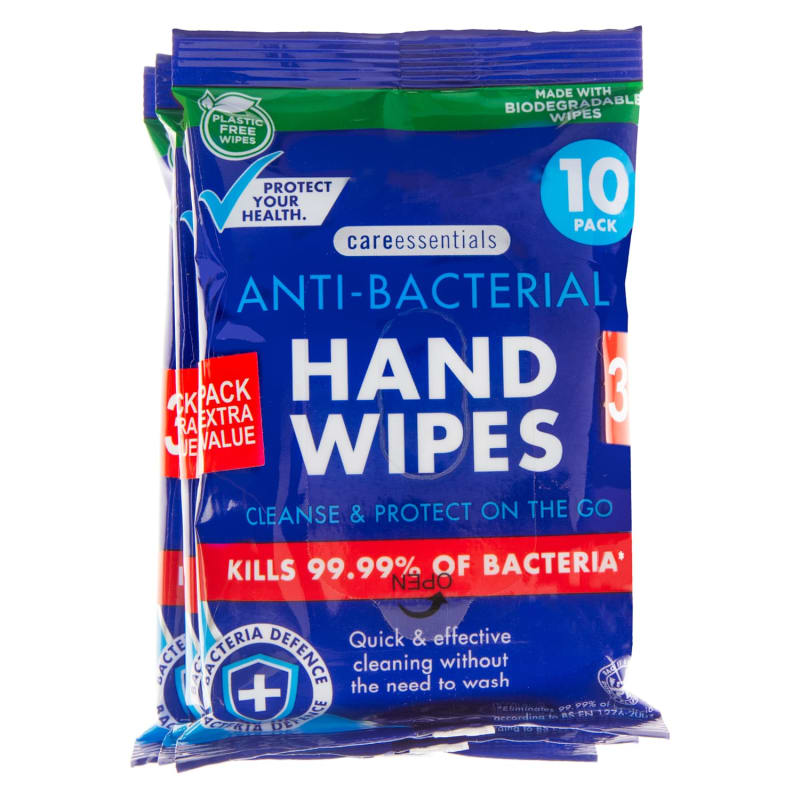 Care Essentials AntiBacterial Hand Wipes 3 x 10pk B&M Stores