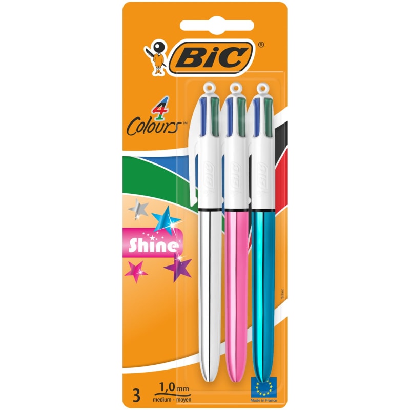Bic 4 Colour Shine Pens 3pk