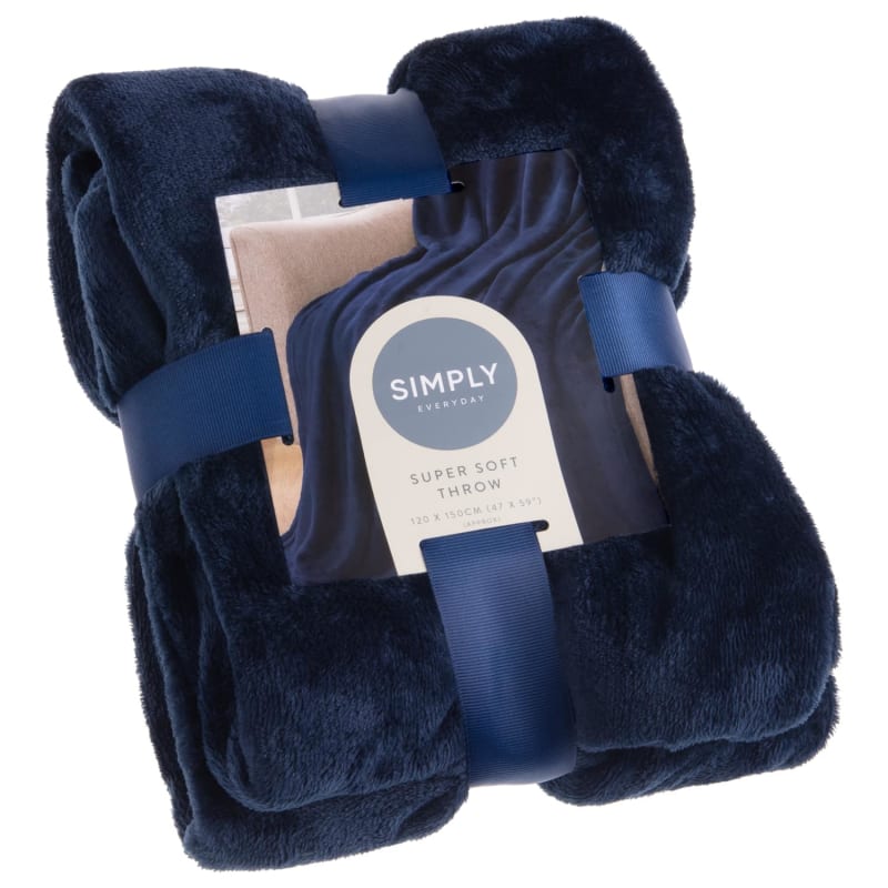 Simply Everyday Super Soft Throw Navy Throws B&M