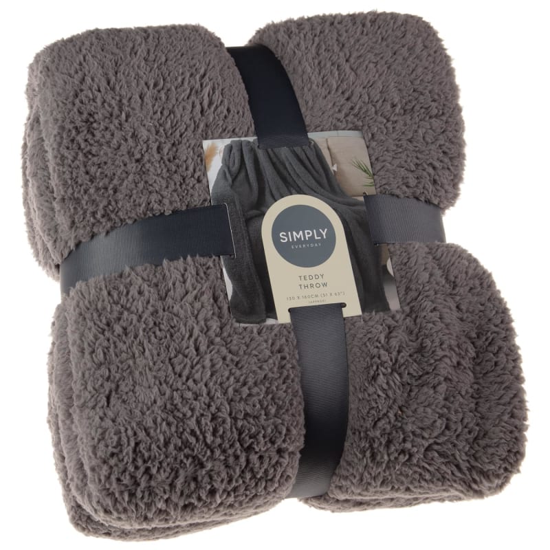 Simply Everyday Teddy Throw Charcoal Throws B&M