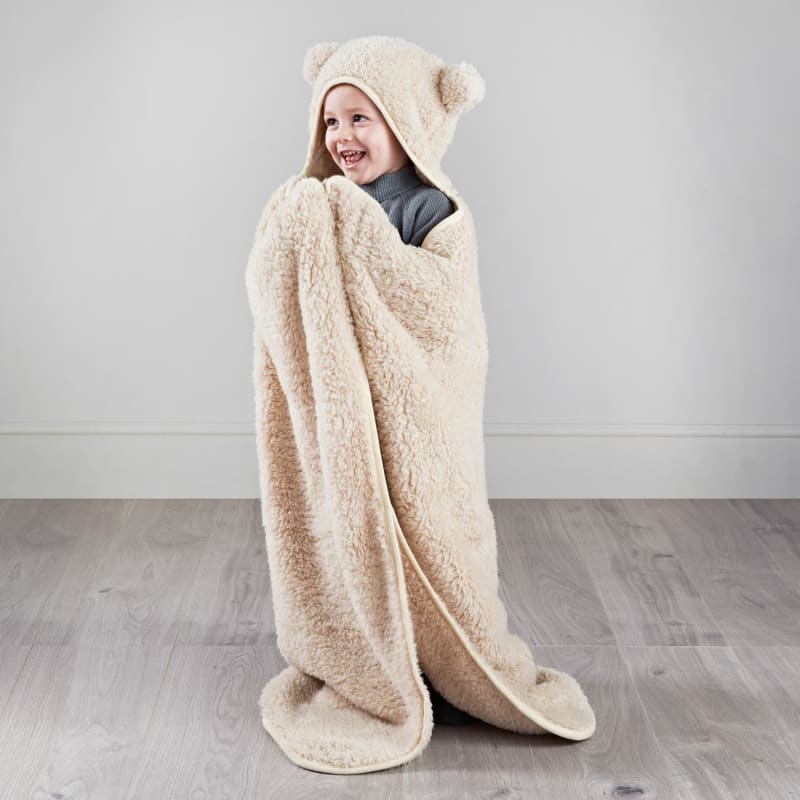 Simply Kids Hooded Sherpa Blanket Natural Throws B&M Stores