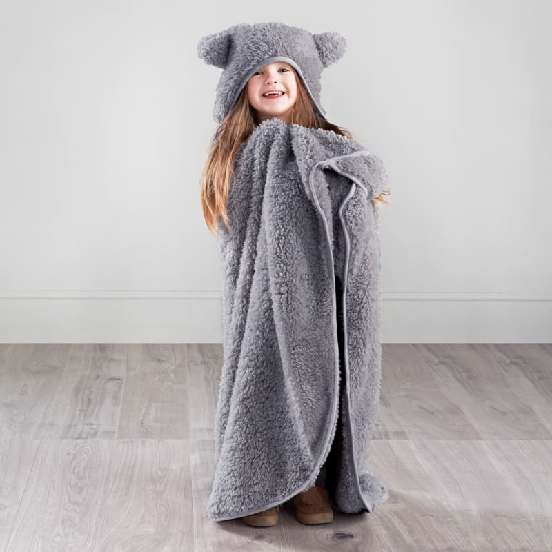 Simply Kids Hooded Sherpa Blanket Grey Throws B&M Stores