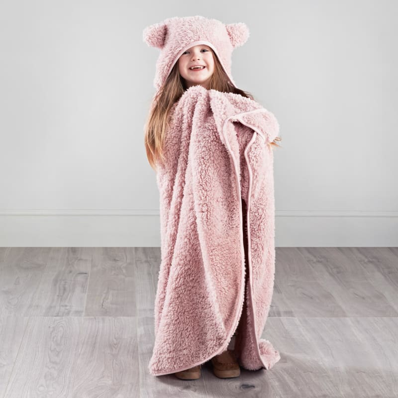 Simply Kids Hooded Sherpa Blanket Blush Throws B&M Stores