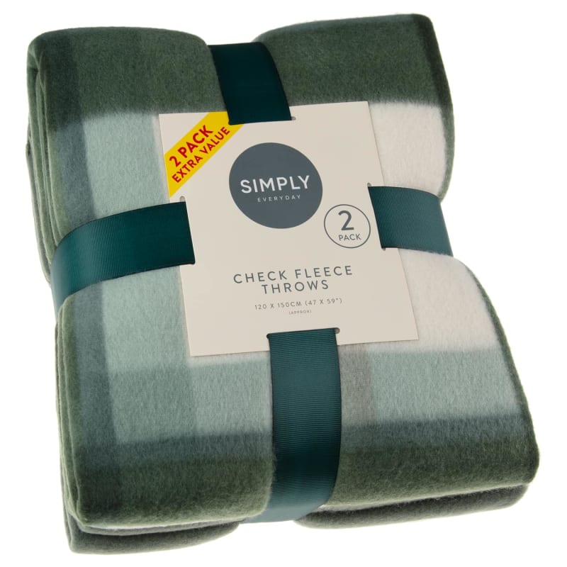 Simply Everyday Check Fleece Throws 2pk Green Throws B&M