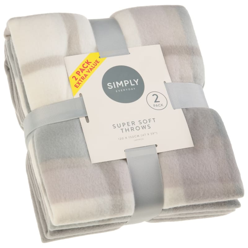 Simply Everyday Check Fleece Throws 2pk Grey Throws B&M