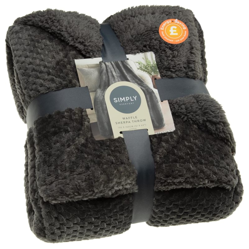 Simply Everyday Waffle Sherpa Throw Grey Throws B&M