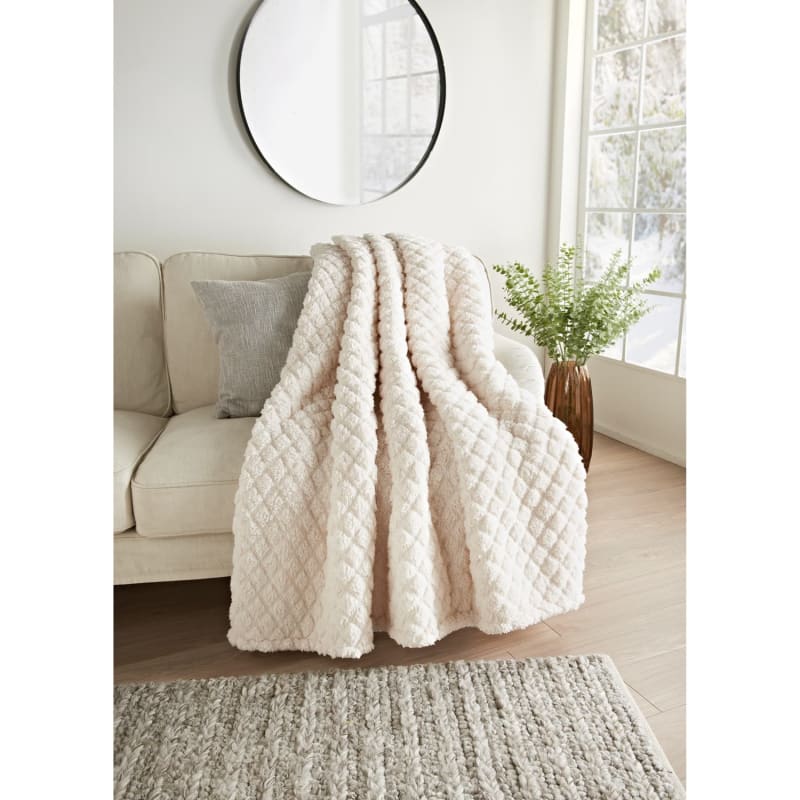Simply Everyday Quilted Teddy Sherpa Throw Cream Throws B&M