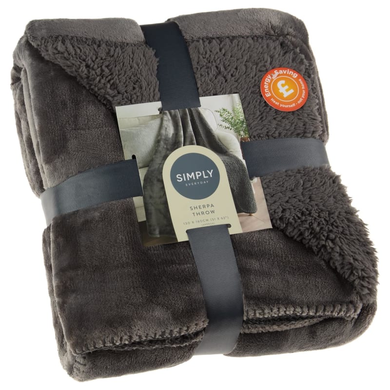 Simply Everyday Sherpa Throw Grey Throws B&M