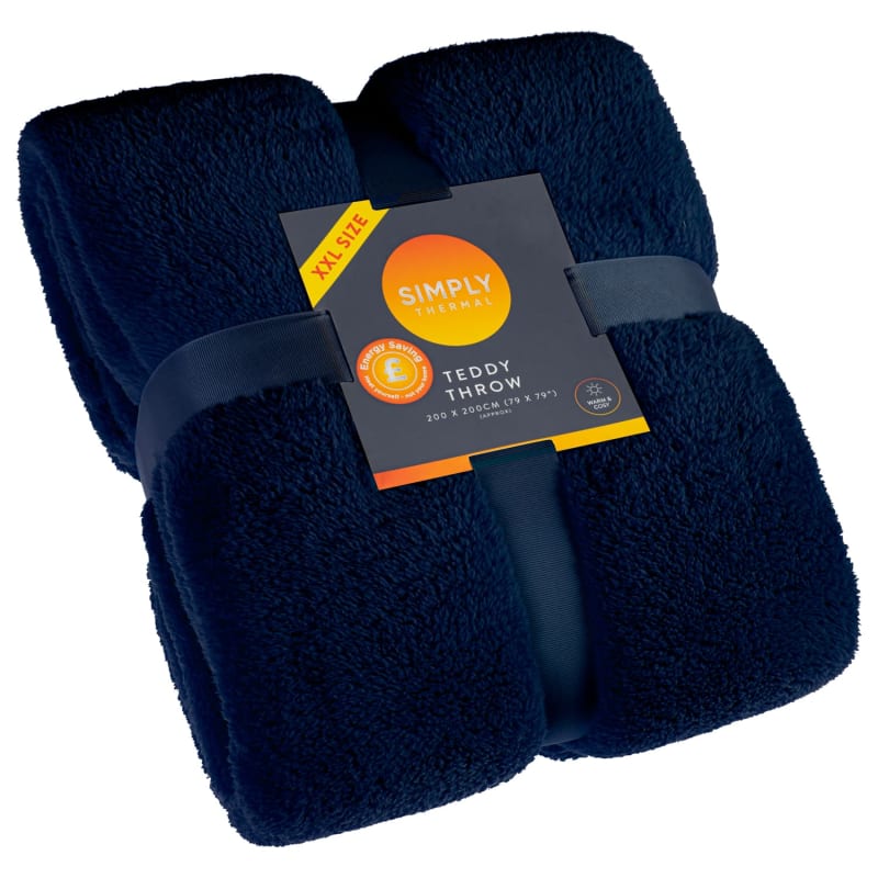 Simply Thermal Teddy Throw XXL Navy Throws B&M