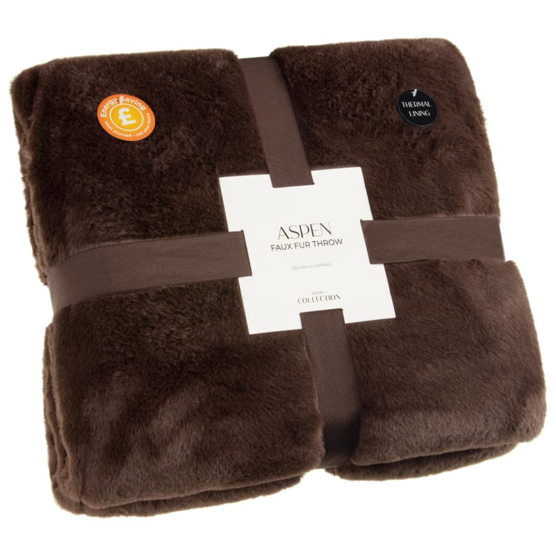 Aspen Faux Fur Throw Brown Home Furnishings, Throws B&M