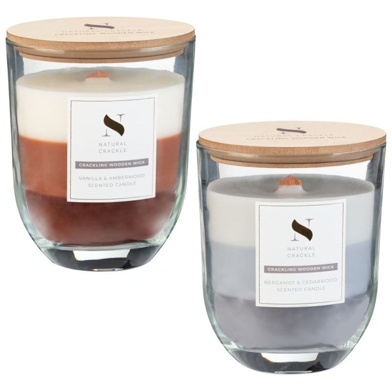 Natural Crackle Wooden Wick Scented Candle Vanilla & Amberwood B&M