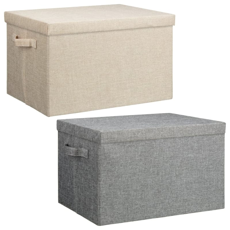 Foldable Linen Box with Lid Grey Storage Boxes B&M