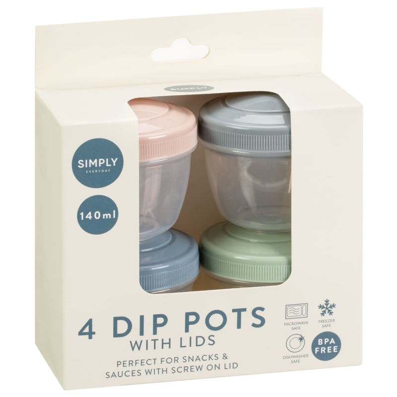 Simply Everyday Dip Pots with Lids 4pk Kitchen Storage B&M