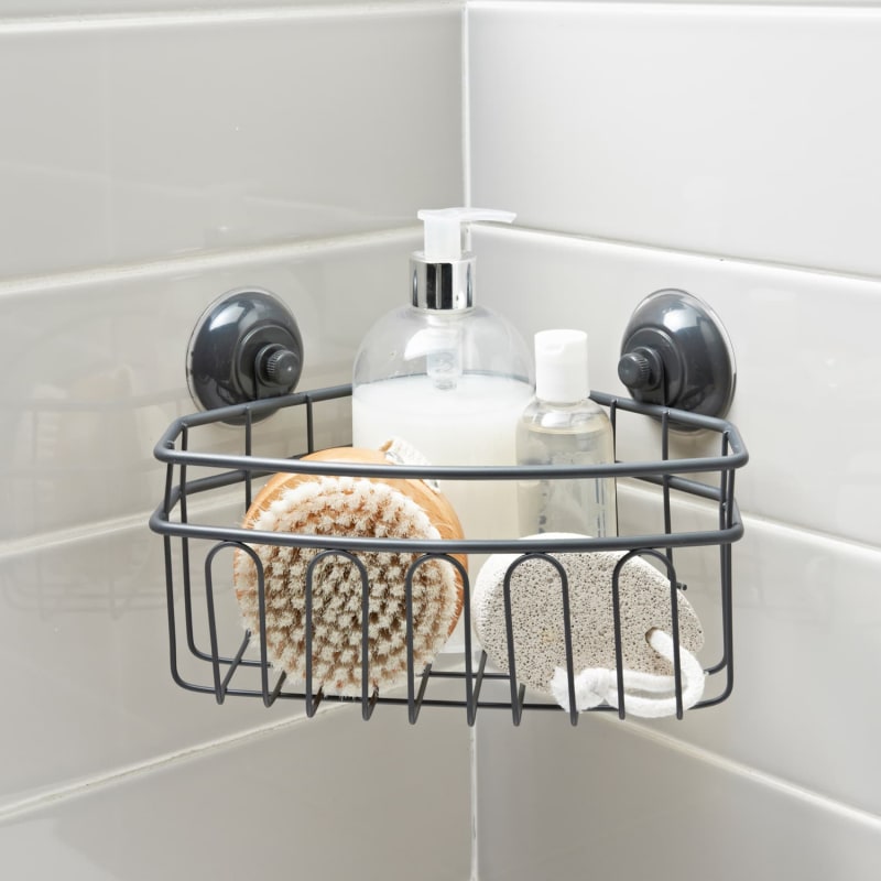 Wire Corner Suction Basket Grey Bathroom Storage B&M Stores