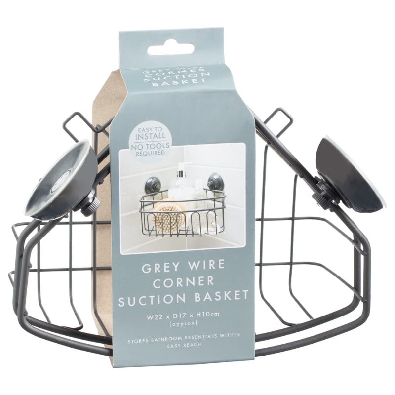 Wire Corner Suction Basket Grey Bathroom Storage B&M Stores