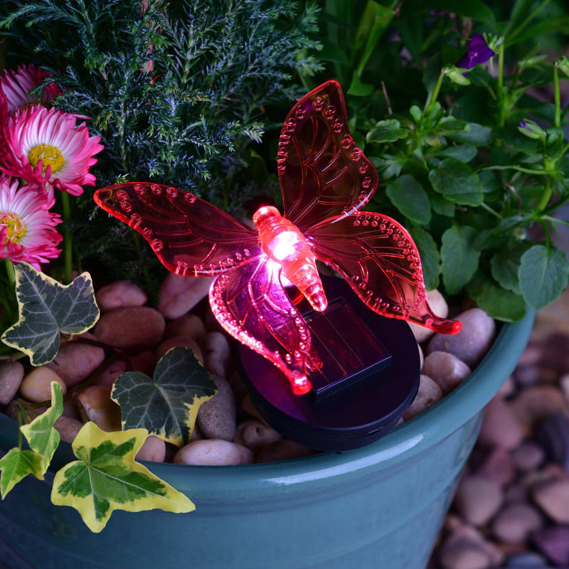 Warm Color Insect Rectangular Light Solar Living Insect Stake Light - Pink Butterfly | Garden Lighting | B&M