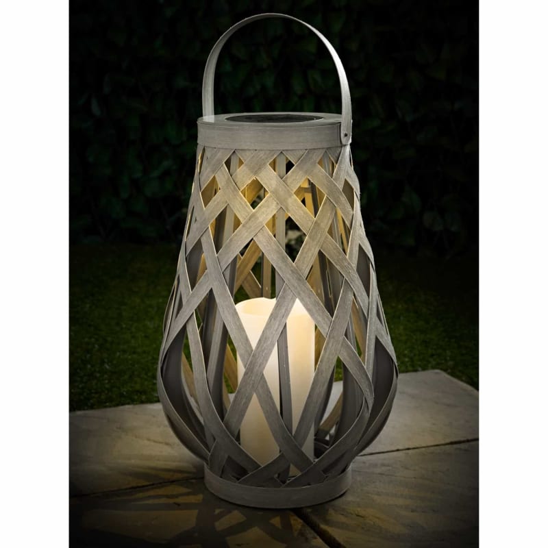 Large Solar Grey Rattan Weave Lantern Garden Lighting B&M Stores