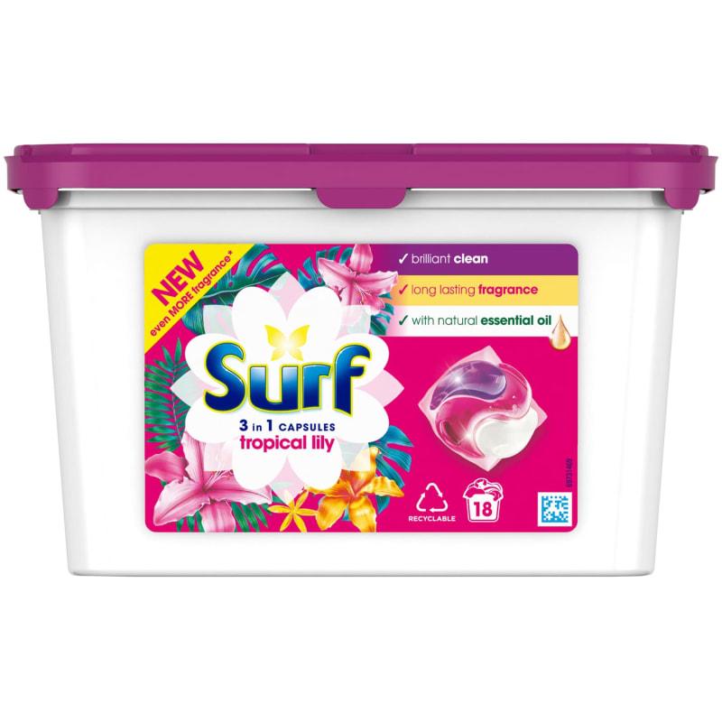 Surf 3in1 Capsules 18W Tropical Lily Detergent B&M