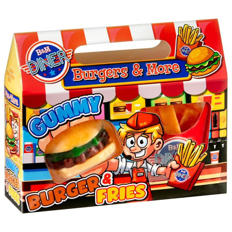B&M Diner Giant Gummy Burger & Fries 130g Christmas Sweets B&M