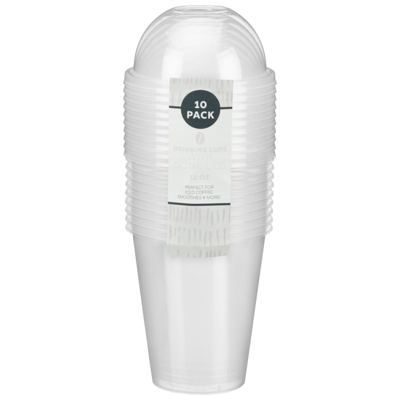 Drinking Cups with Dome Lids 10pk Kitchen Accessories B&M
